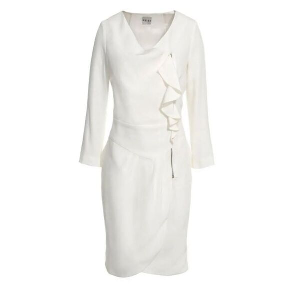 REISS Nanette Zip Frill Midi Dress Kate Middleton Engagement Ruffle Wrap Classic - Picture 4 of 16